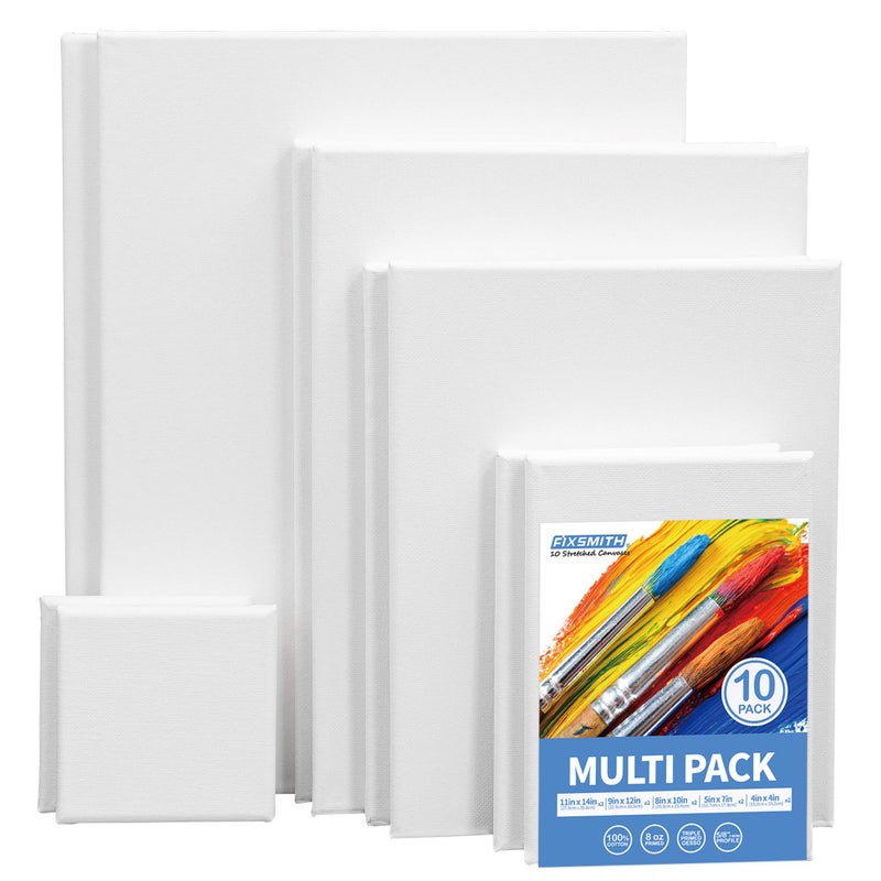 FIXSMITH Stretched Canvas for Painting- 10 Pack Multisize 4x4,5x7,8x10,9x12,11x14 (2 of Each),100% Cotton,Primed,for Acrylic,Oil,Other Wet or Dry Art Media,for Artists,Kids,Beginners and More. - Image 2